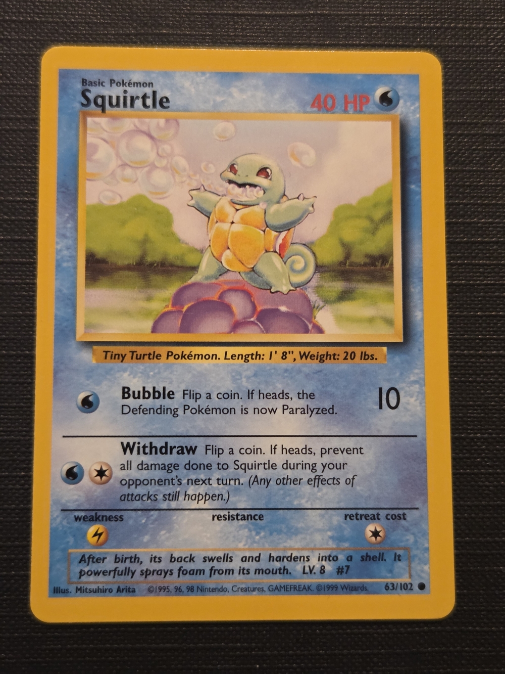 Pokemon Base Set 1999 SQUIRTLE Trading Card (63/102)